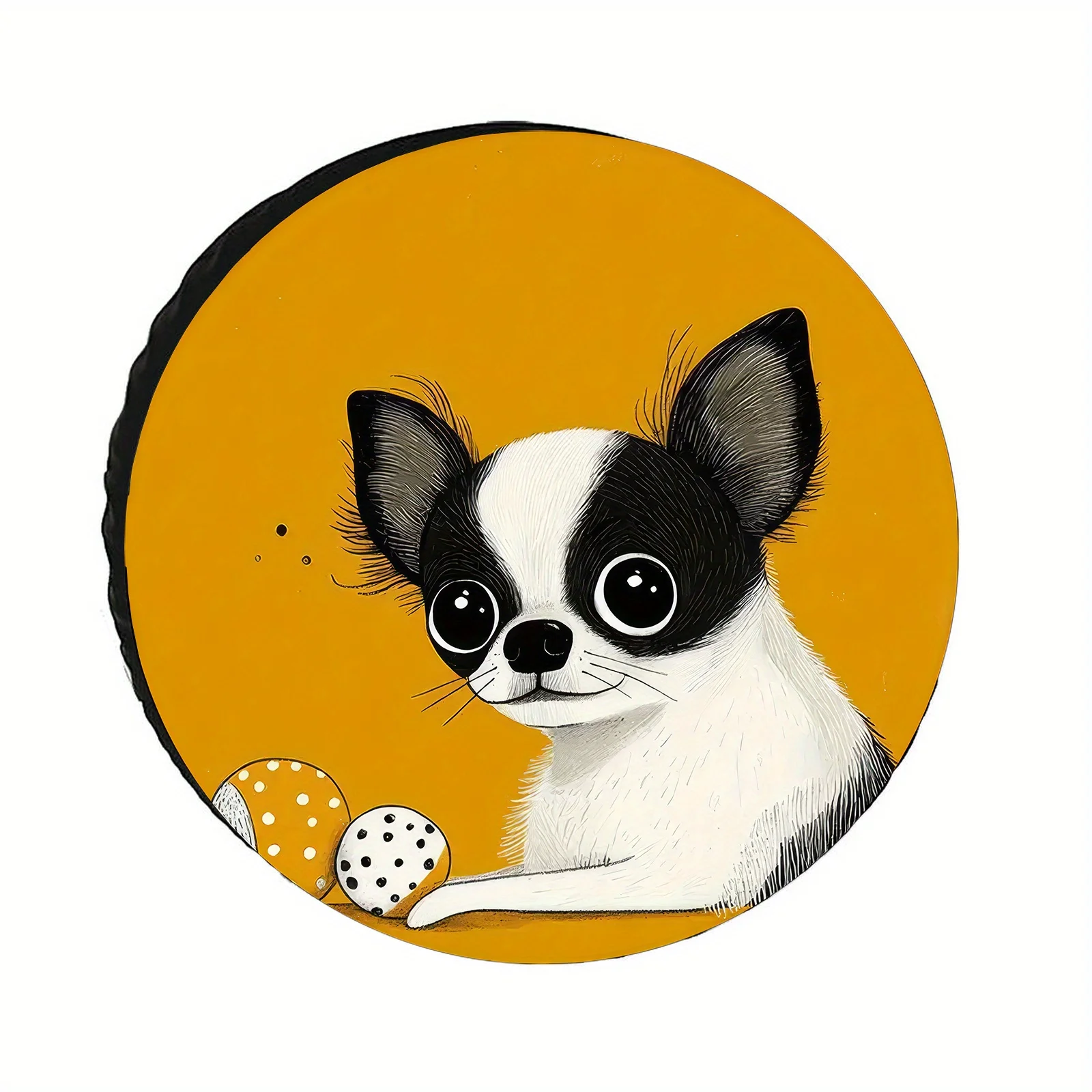 

Желтый фон с крупноглазым черно-белым узором щенка, чехол для шин, чехол для запасного колеса, ветрозащитный, пыленепроницаемый, защита от ультрафиолета,