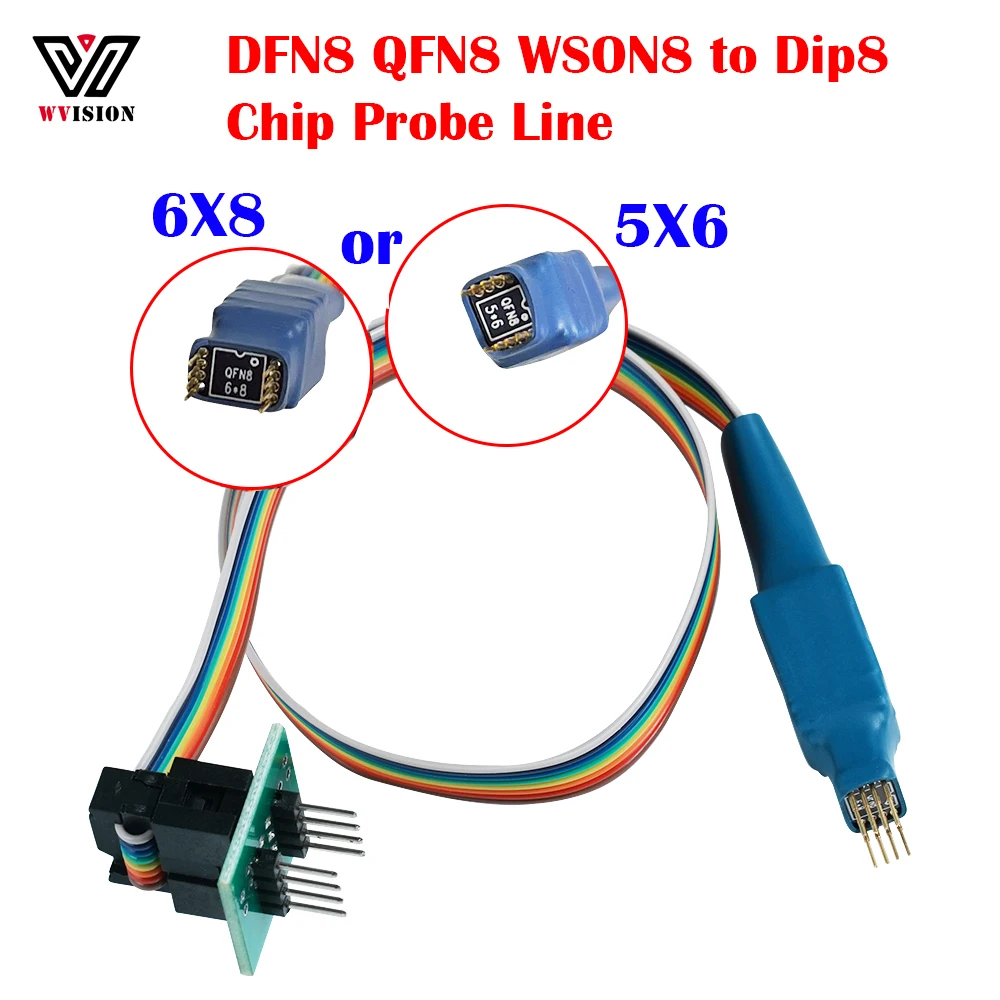 Ic Clamp DFN8 QFN8 WSON8 Dip8 Chip Probe Line Read Write Burning Needle 1.27 6x8 6X5 Programmer Test Socket for RT809H/F CH341A