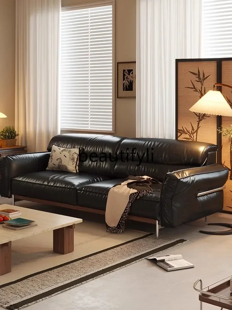 

Sofa antique leather living room new black walnut solid wood black sofa0420