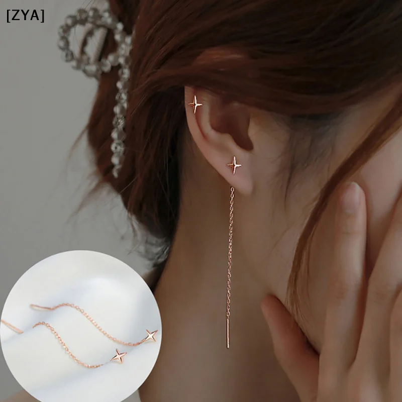 Trend Long Wire Tassel Thread Chain Climb Star Pendants Drop Earrings Women's Straight Hanging Earrings Jewelry[T][ZYA]
