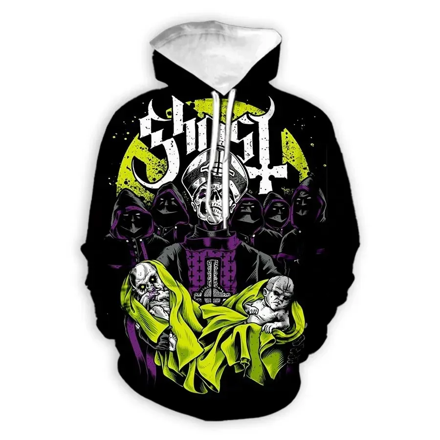 Men's Autumn/Winter Ghost Pattern Hoodie Personality Fun 3d Printing Horror Street Trend Plus Size Loose Breathable Jumper