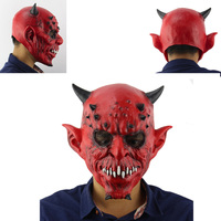 Cosplay Creepy Devil Red Demon Bull Evil Horn Ear Scary Halloween Mask Horror Funny Full Face Head Cover Party Costume Props