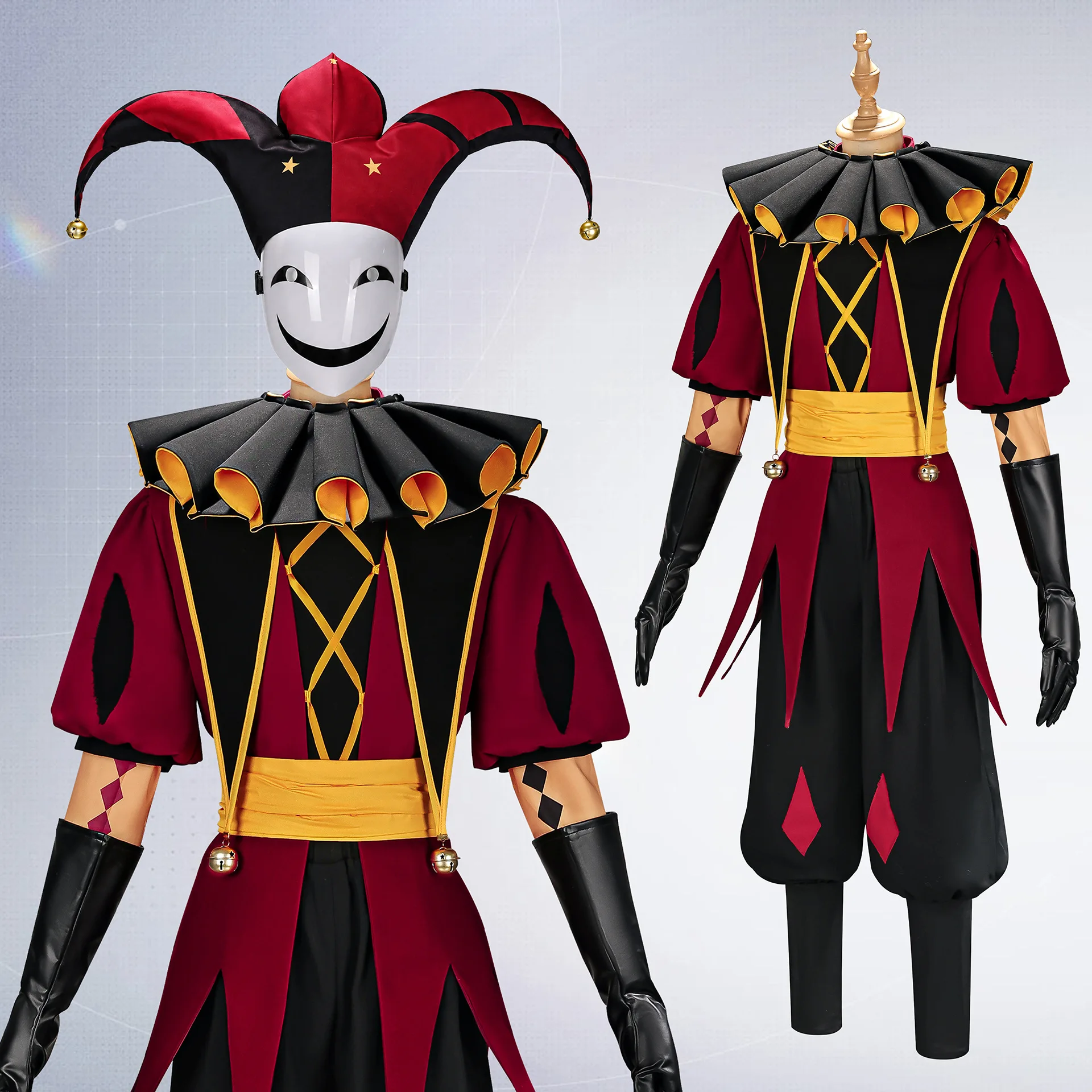 Horror Game The Freak Circus Pierrot Cosplay Clowns Uniform Halloween Costumes Adult Jacket Tops Pants Masks Headwear Shoes Set