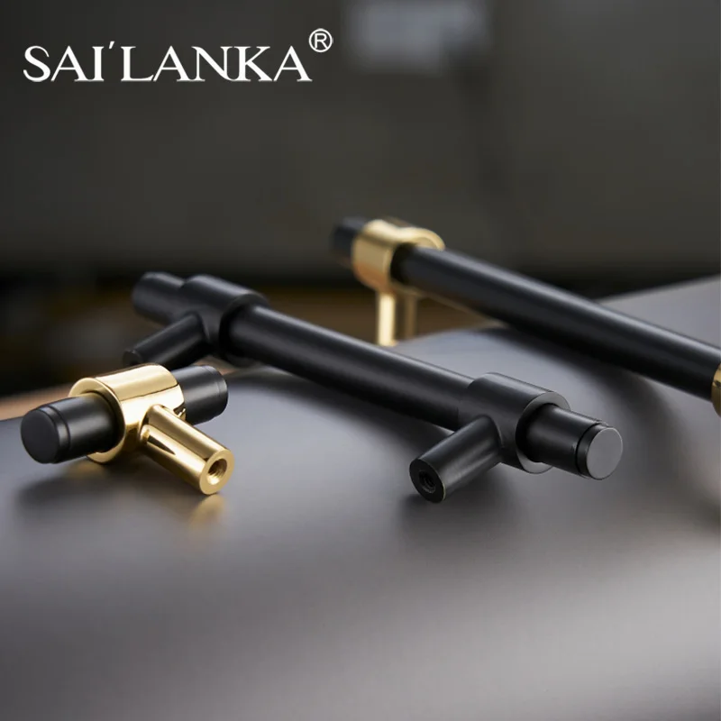 

SAILANKA Modern Furniture Handles Black Gold Solid Brass Drawer Knob Cabinet Handle Cupboard Wardrobe Pulls Furniture Hardware