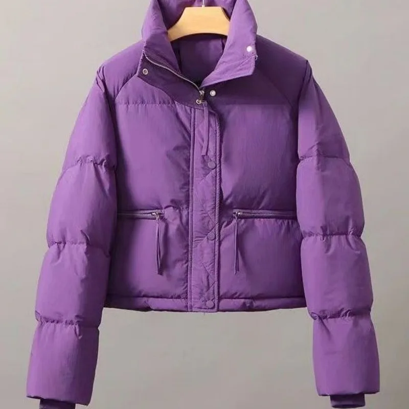 Jaqueta puffer curta com zíper feminino, casacos acolchoados quentes, casacos femininos, parkas de algodão, inverno, 2023