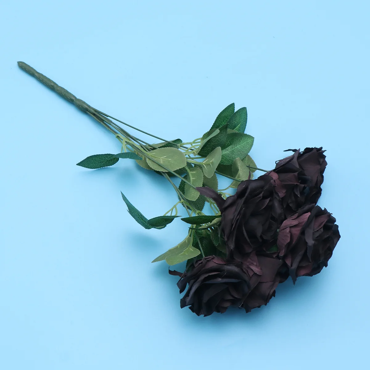 

7- Leaves Elegant Black Artificial Rose Flower Single Bouquet for Wedding and Party Artificial Rose Flower