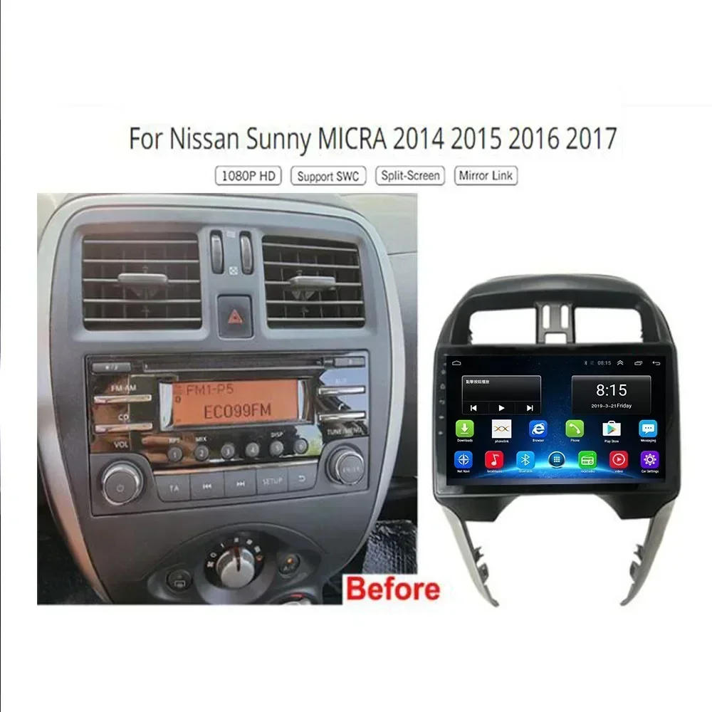 Android 13 For Nissan Sunny MICRA 2014+ Car Radio Stereo Multimedia Navigation GPS Video Player DSP Wireless Carplay 5G