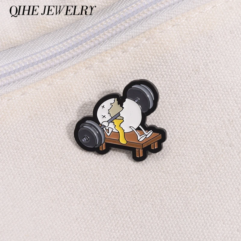 Funny Creative Egg Fitness Weight Lifting Brooch Enamel Pins Cartoon Egg Work Out Brooch Lapel Badge Jewelry Gift for Friends