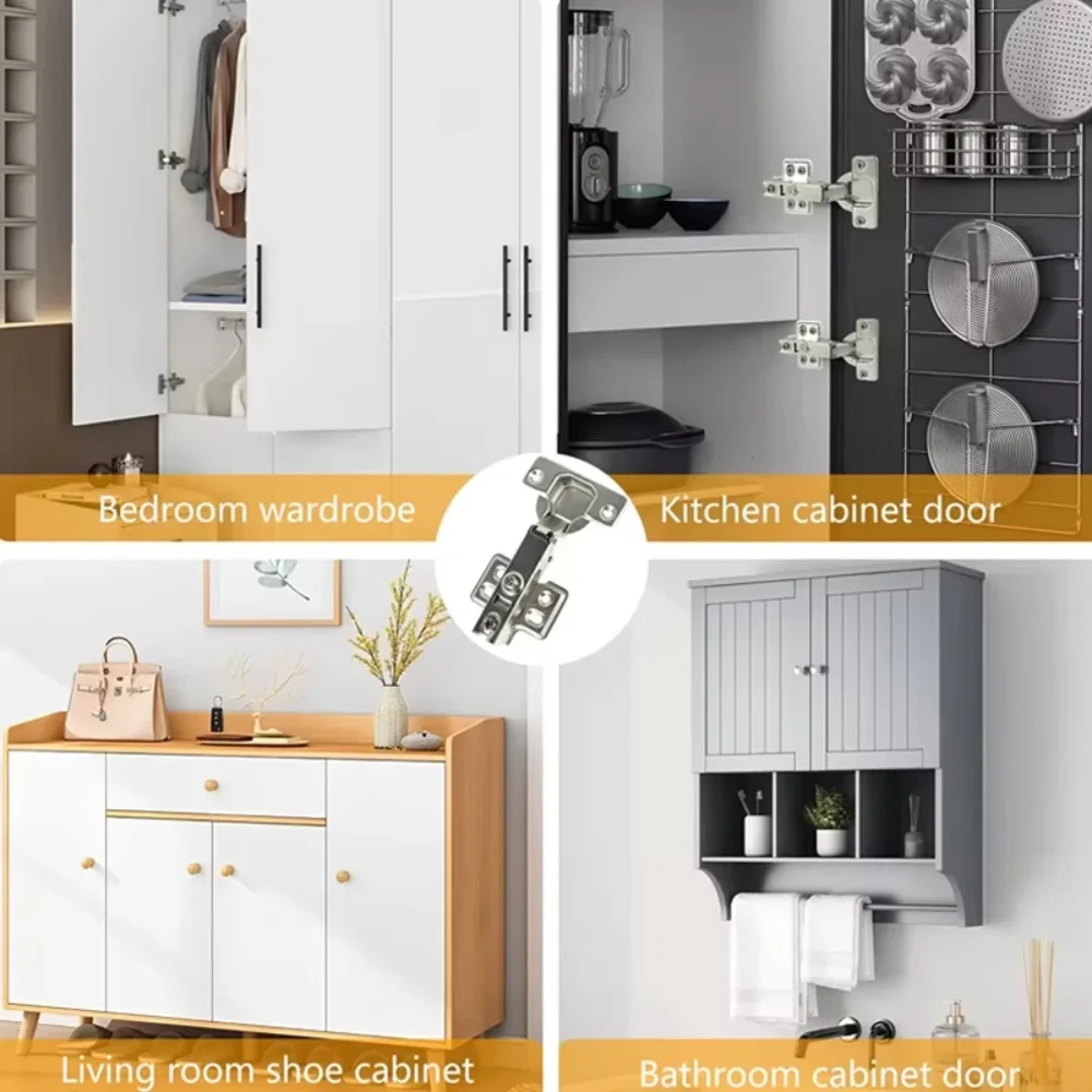 2 Pcs Stainless Steel Cabinet Door Hinges Close Quiet Wardrobe Door Concealed Hinges