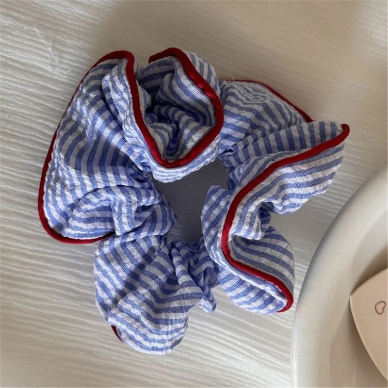 Striped Hair Scrunchy French Ruffle Elastic Scrunchies All Matching Hair Ties