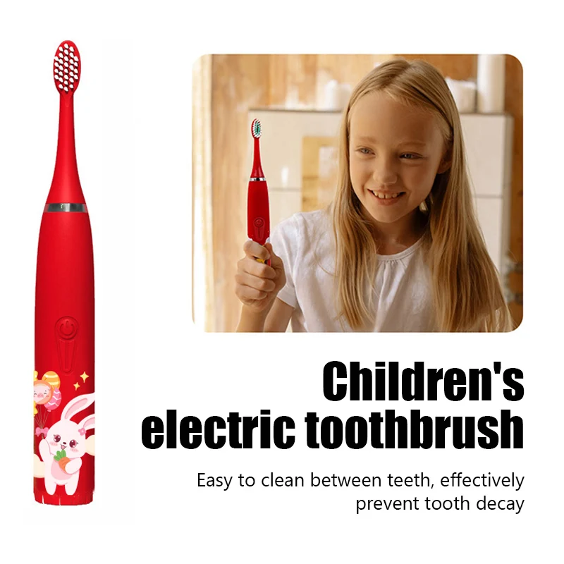 Brosse à Dents Électrique Sonique USB pour Enfant, Rechargeable, Colorée, Dessin Animé, existent, Étanche IPX7, avec Tête de Remplacement