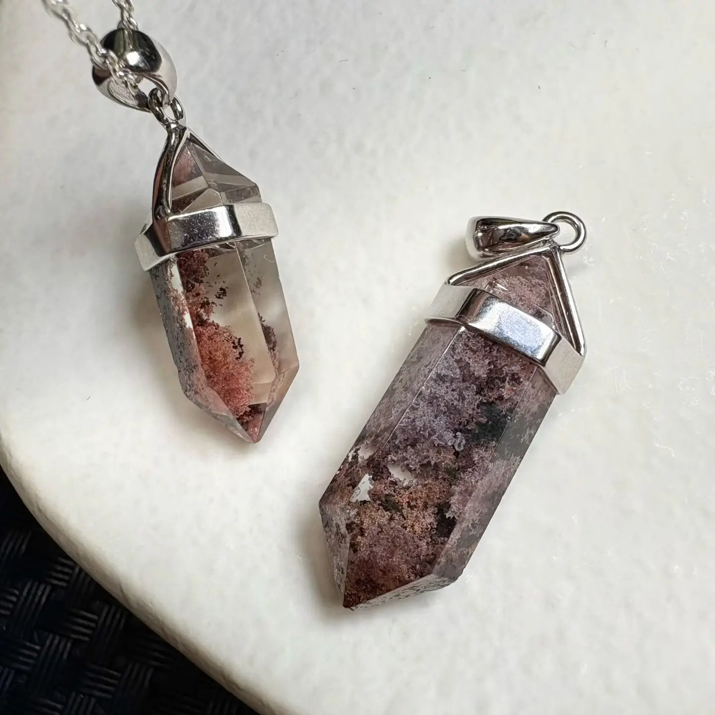 

1 шт., натуральный красочный фантомный кристалл, лодолит, двухточечный кулон, стерлинговое серебро 925 пробы, рейки, целебный камень, ювелирные изделия, подарок для женщин