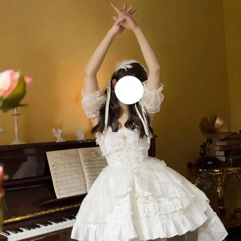 

Новинка 2023, оригинальное японское винтажное летнее платье в стиле Харадзюку, милое платье Kawaii Лолиты, костюм принцессы, элегантное милое чаепитие, мода Y2k