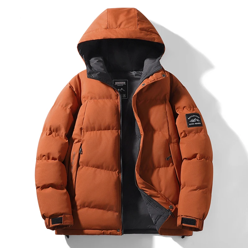 Hochwertige Daunen-Baumwolljacke für Herren, 2024, Winter, neue Mode, Schulter-Druck-Design, warmer Baumwollmantel, trendiger Marken-Herrenmantel