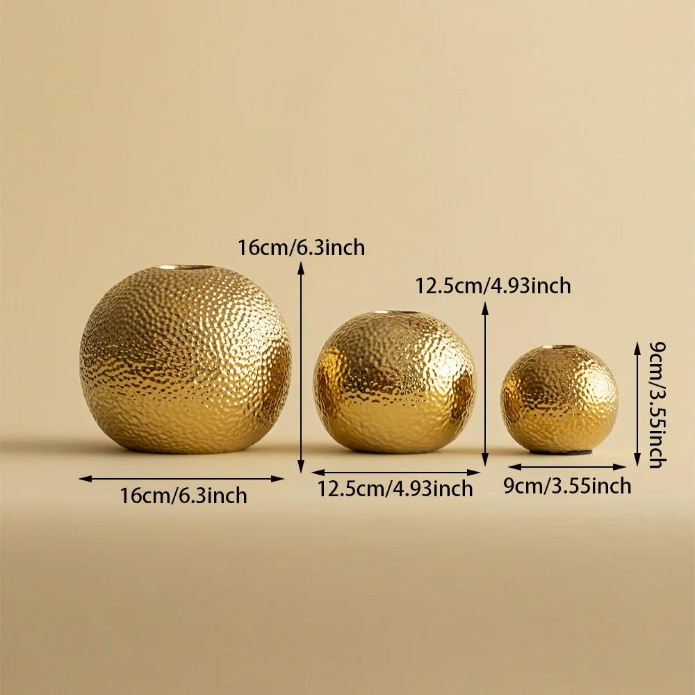 Ceramic Vase Golden Circle Hammer-textured Sphere Flower Arrangement Accessories Flower Vase Home Decoration Accessories - view 5