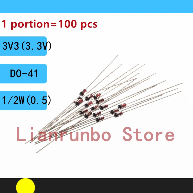 100PCS/Lot 1/2W 0.5W 3.3V   Zener Diode