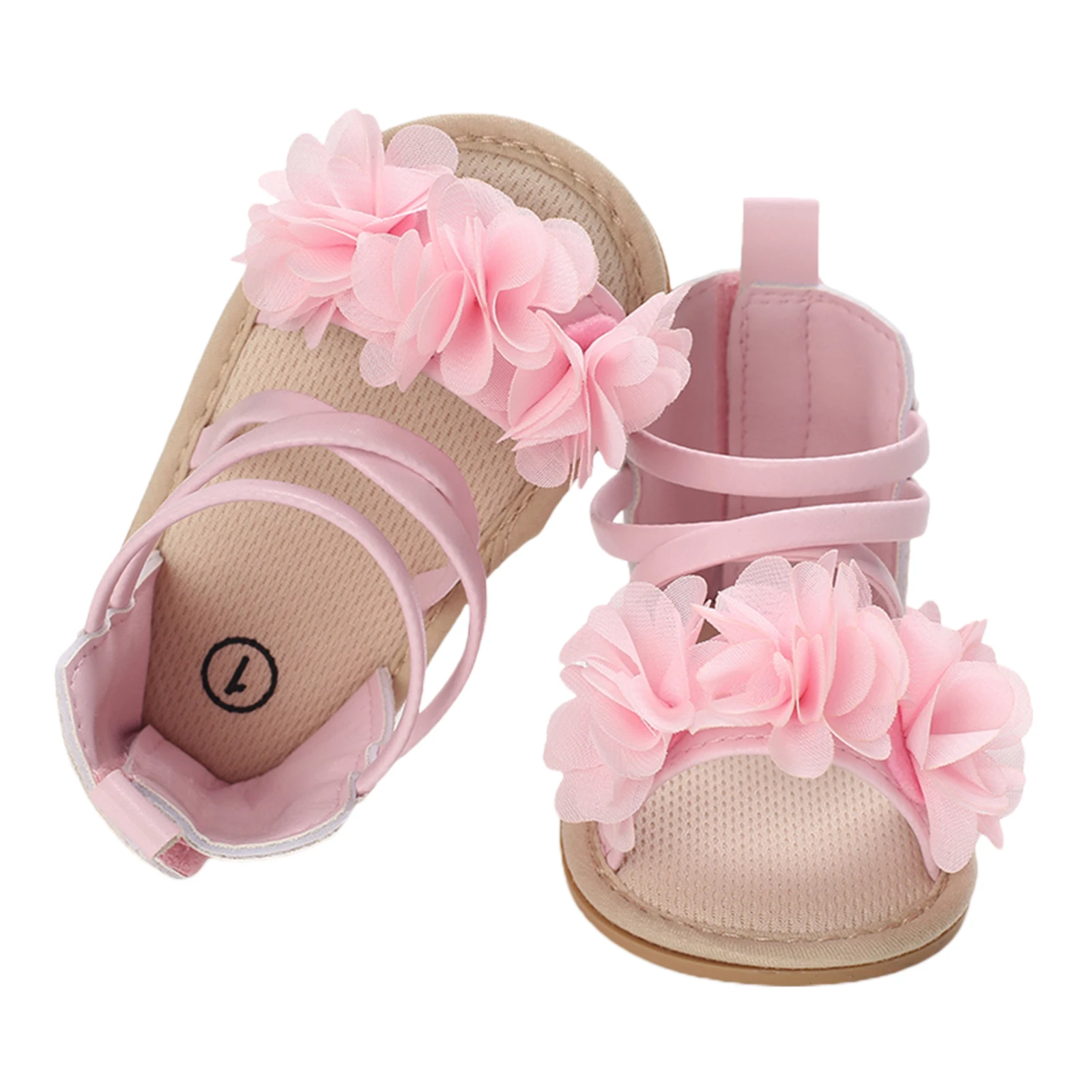 2022-04-12 Lioraitiin 0-18M Infant Baby Girls Casual Sandals Flower Patchwork Bandage Soft Sole Non-Slip Princess Flat Shoes