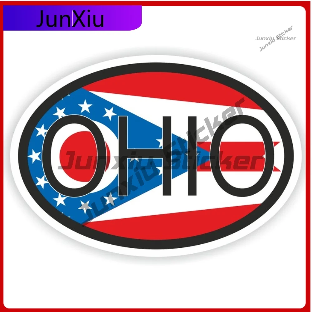 Овальная наклейка с флагом Огайо, водонепроницаемые декали для автомобилей