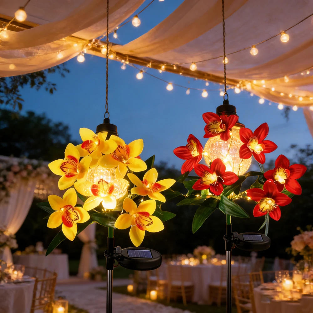 

Wedding Decoration Solar Orchid Light LED Flowers Garden Home Decorative Light Landscape Orchid Rose Lamp Yard Lawn Path