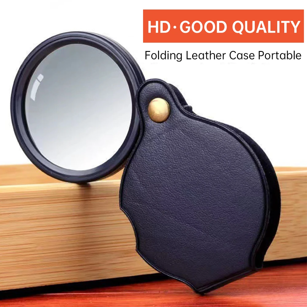 10X Magnifying Glasses Flexible Handle Senior Pocket Glass Magnifier with Leather Cover Mini Folding Magnify Glass for Reading