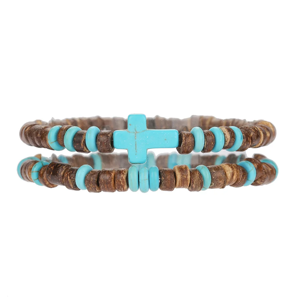 Boho Mehrlagiges Holzperlen-Armband Vintage Kreuz Herren Kokosnuss-Armband Schmuck Modisches Sommer-Accessoire – Detail 5
