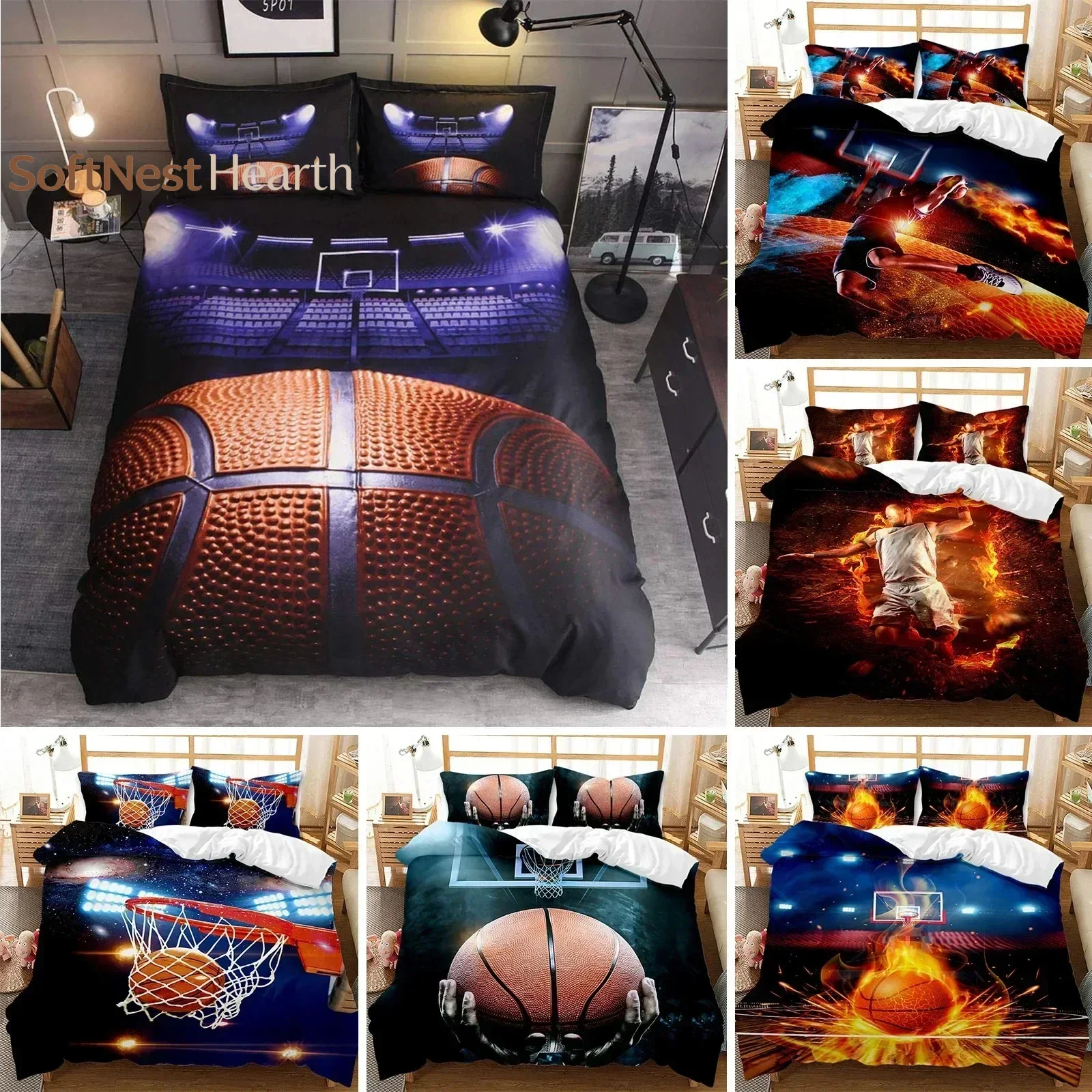 2026 Basketball Duvet Cover Set King Queen Ball Sport Theme Bedding Set Boys Teens Basketball Fan Room Polyester Quilt Cover