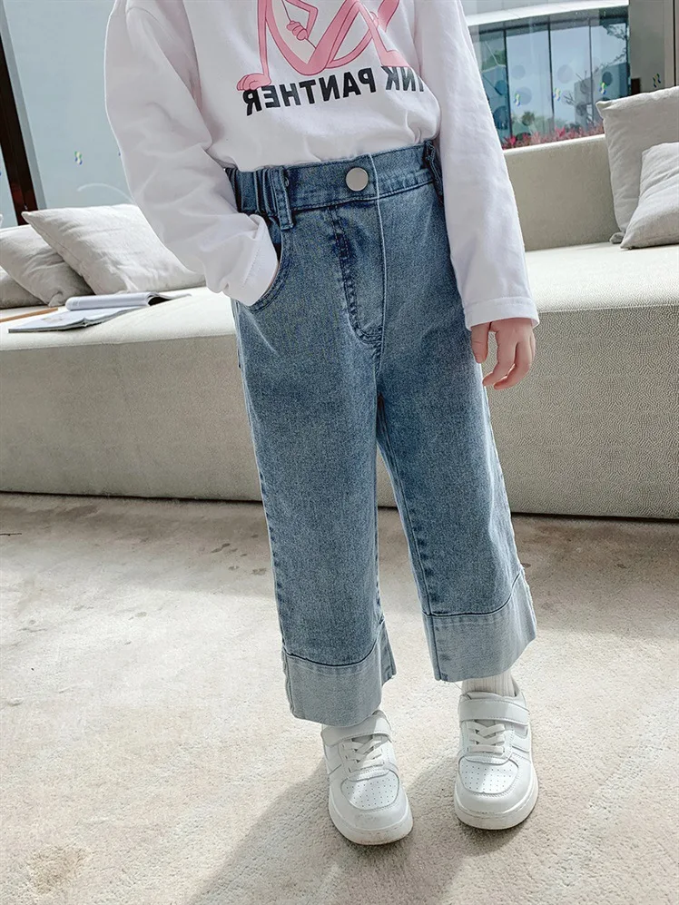 

Children Girls Jeans New Casual Spliced Infant Babys Girls Denim Pants Loose Elastic Waist Toddler Kids Girls Straight Pants