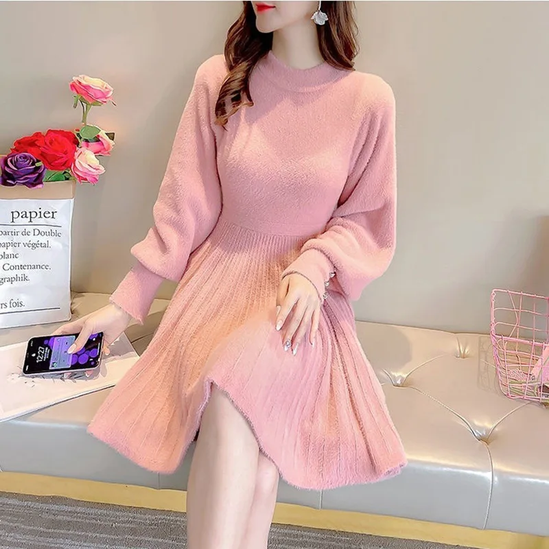 Women S Knitted Sweater Dress Casual Fall Winter Fashion Solid Color Fit Dress 2024 Outfit Retro Interior and Exterior Y2k Dress