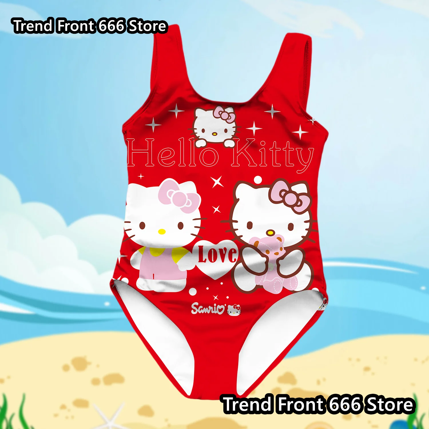 Hello Kitty strój kąpielowy dla dziewczyn letni jednoczęściowy strój kąpielowy Sanrio Cartoon strój kąpielowy dziecięcy Girls plachwear strój