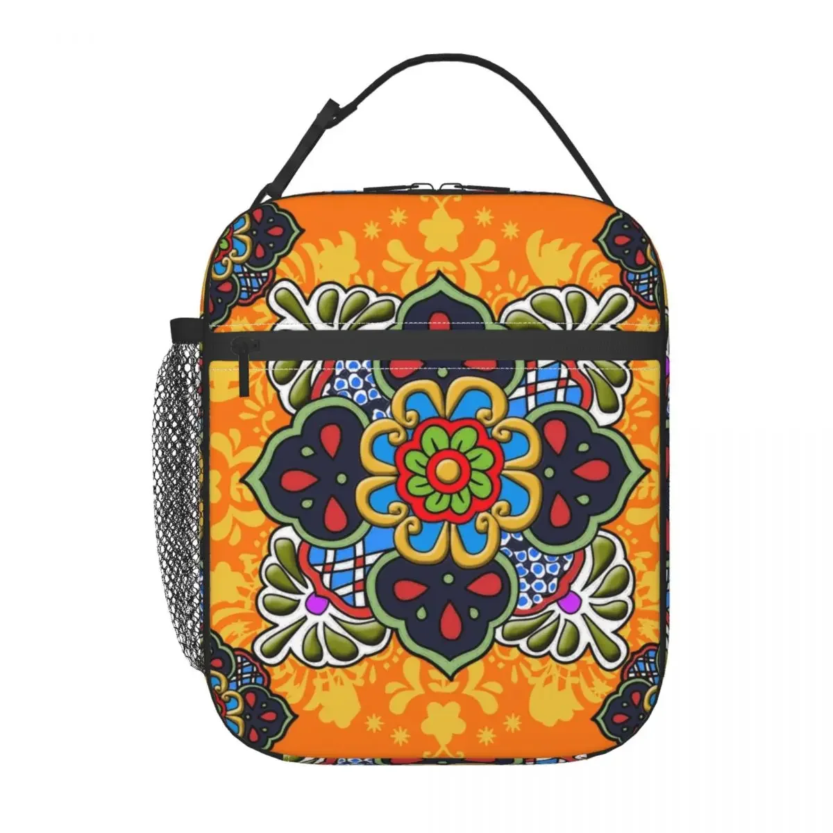 Mexican Talavera Flower Ceramic Tile Portable Lunch Boxes Women Waterproof Thermal Cooler Food Insulated Lunch Bag Kids School