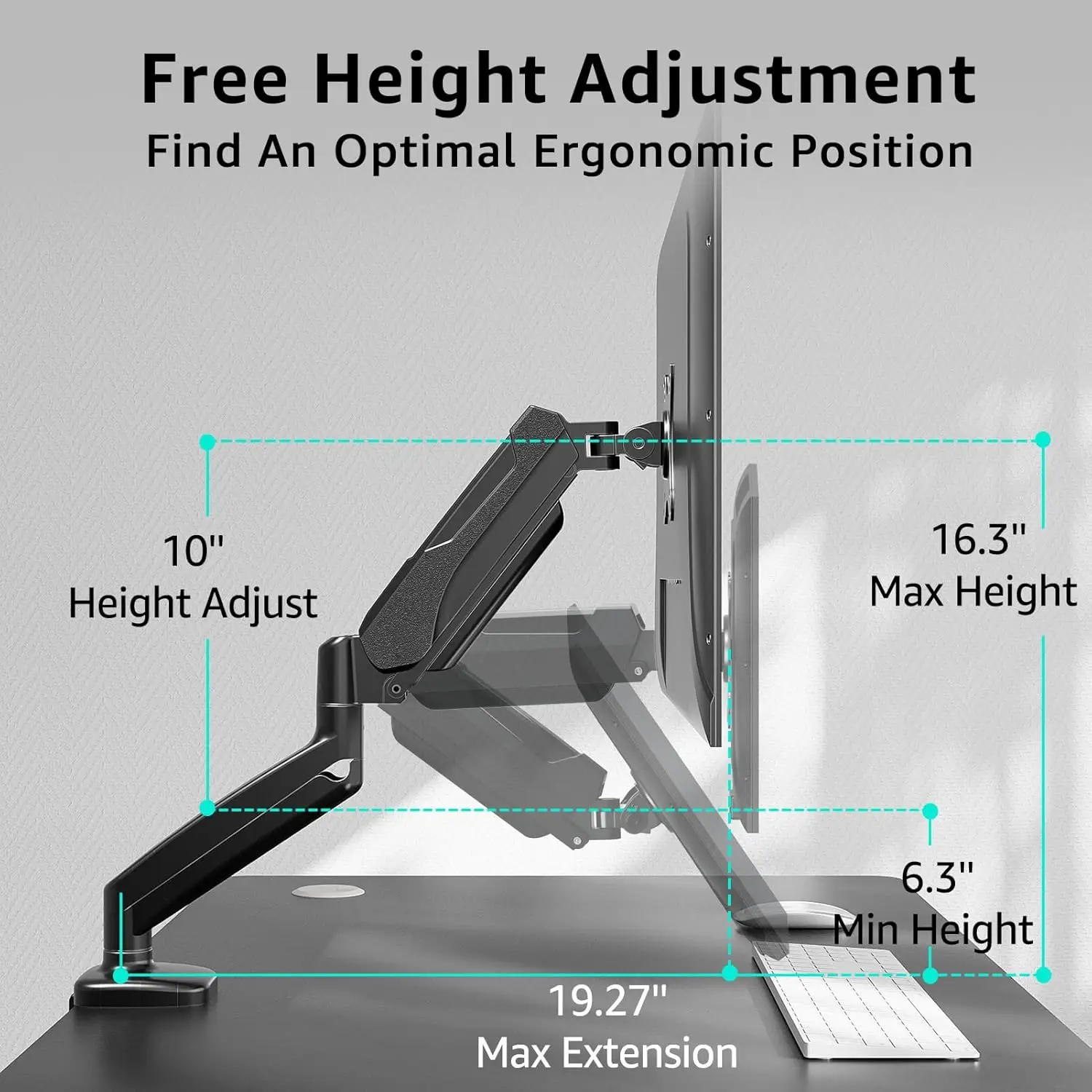 Redragon GMK914 Single Monitor Mount Stand Gas Spring Adjustable Arms with VESA 75/100mm, 13-32 Inch Screen Compatibility