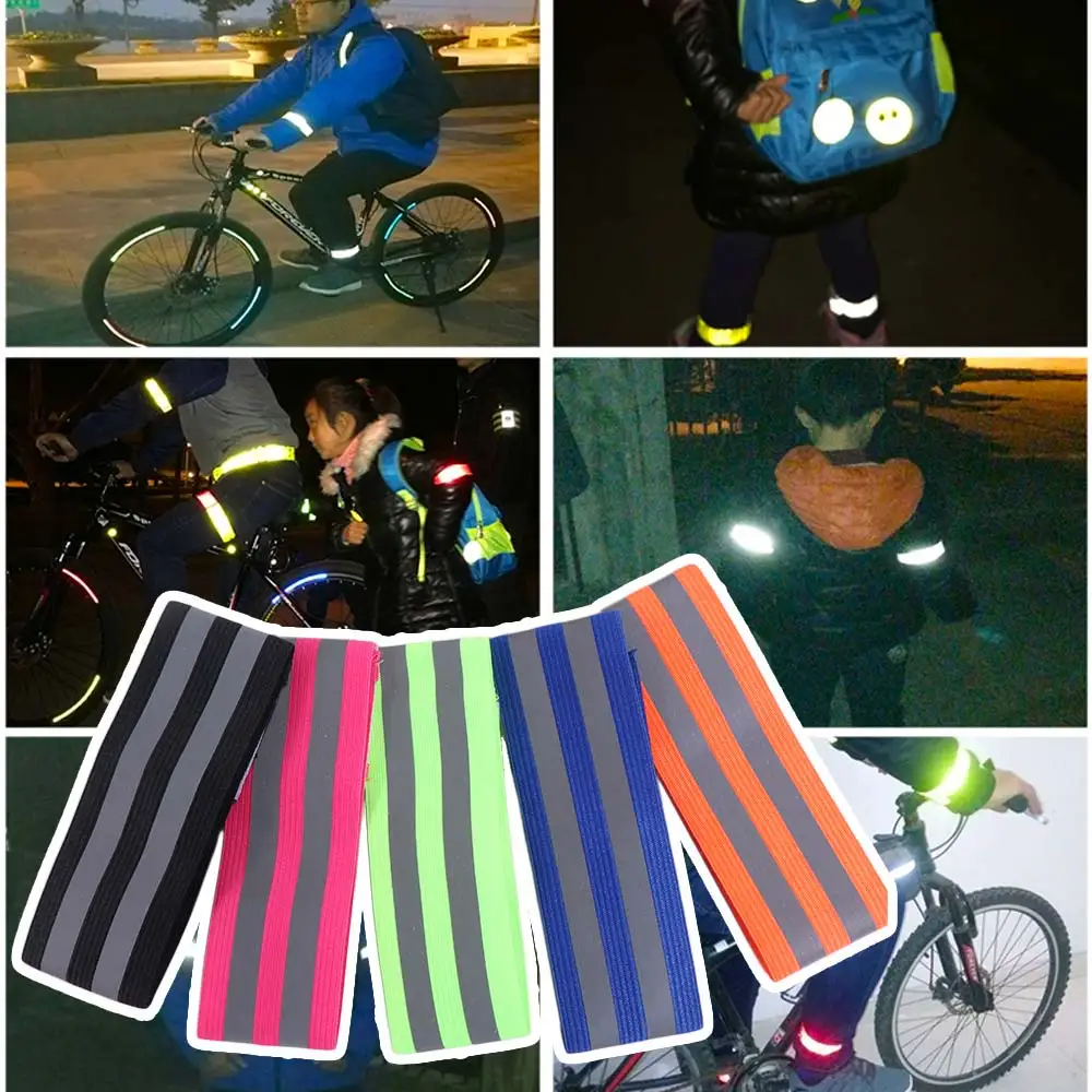 8PCS Multifunctional Warning Reflective Bands Adjustable Elasticated Reflector Tape Safety High Visibility Reflect Straps