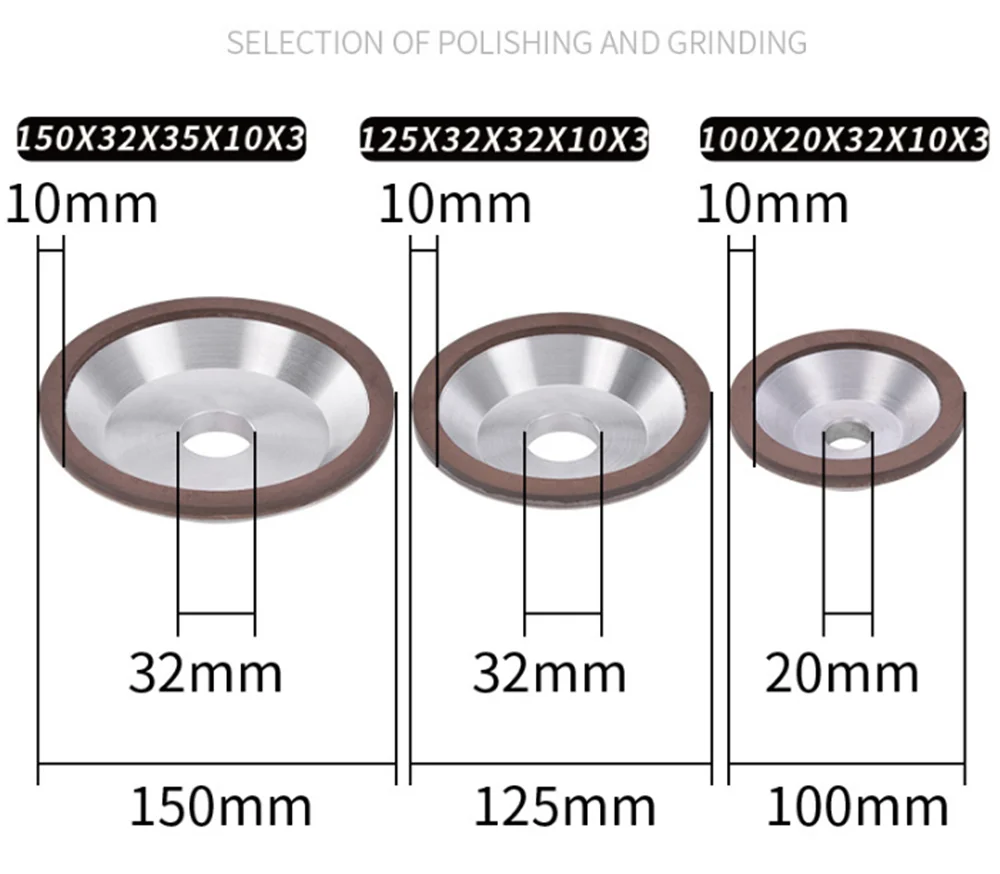 100/125/150mm CBN bowl shape resin bond diamond abrasive grinding wheel for tungsten carbide steel grinding and sharpening