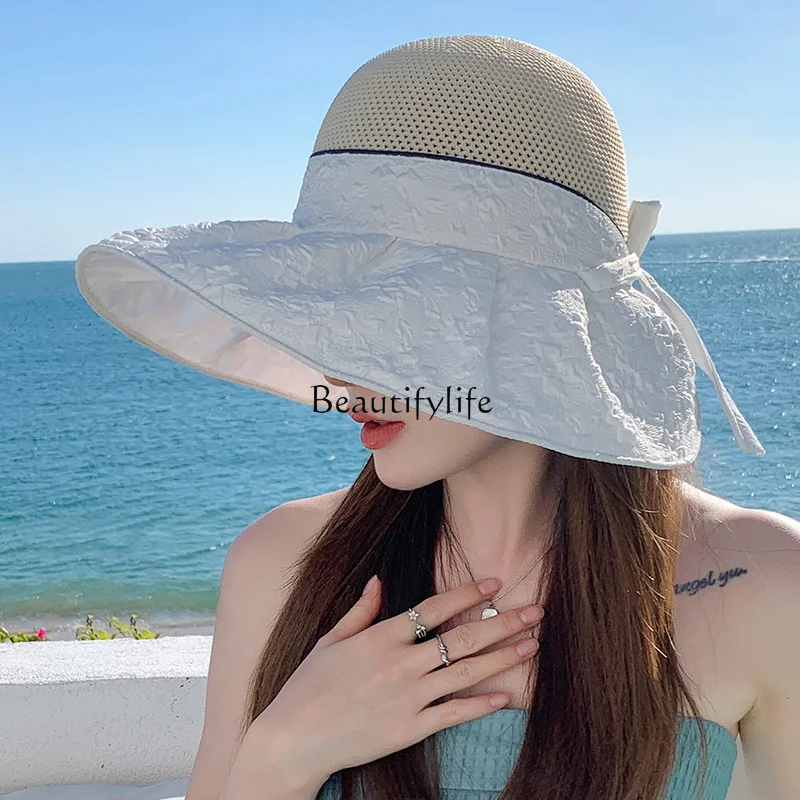 Breathable Hollow Sun Hat for Female, UV Protection, Foldable, Summer, New