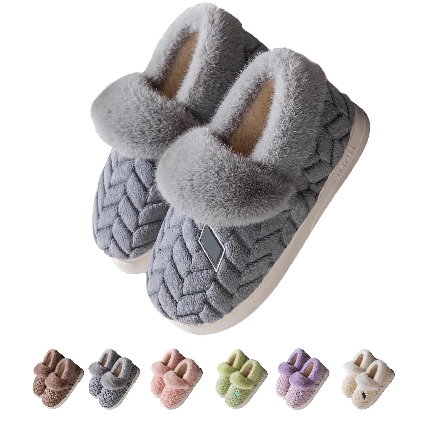 Winter Warm Women Slippers Casual Platform Flats Home Anti-Slip Shoes Indoor Outdoor Thick Sole Soft Plush Women Furry Slides