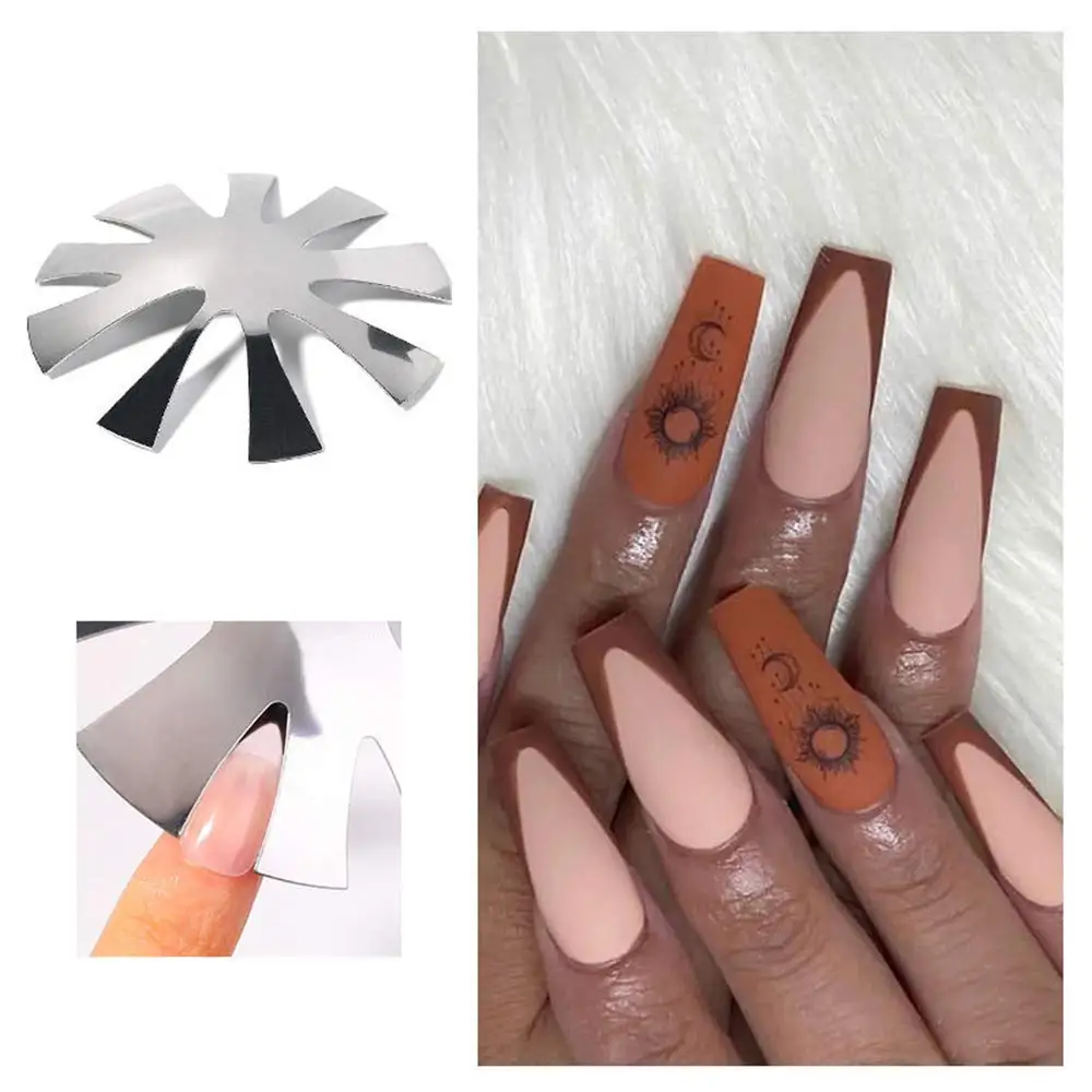 Pro 9 Maten Gemakkelijk Franse Smile Gesneden V Diep Vierkant (Trapezium) Vorm Lijn Amandel Tips Rand Trimmer Acryl Tools Nail Art Cutter # Rq8