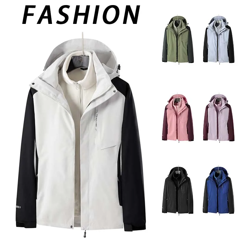 3 in 1 Outdoor Waterproof Men's Jacket Women Windproof Warm Detachable Coat Outdoor Hiking Camping  Windproof Climbing Jackets