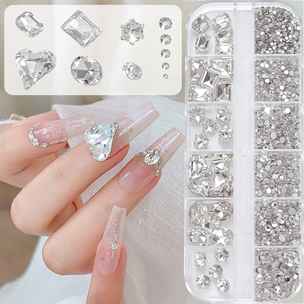 12Grid/Box 3D Gold Silber halbrunde Stahlperlen Nagel Charms 2-8MM Flatback Perle Kaviar Kugel Nagel Strasssteine Y2k Nägel Nieten #
