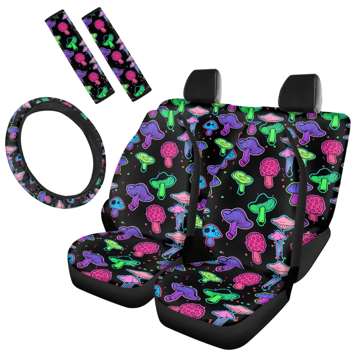 

Mushroom Pattern Washable Car Seat Cover for Women Men Easy to Clean Install Steering Wheel Car Protection Seat Belt Sets Covers