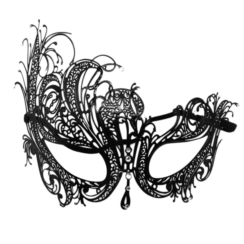 

Venetian Halloween Half Face Mask Handmade Vintage Black Lace Metal Mask Elastic Bands Hollowed-out Masquerade Princess Mask