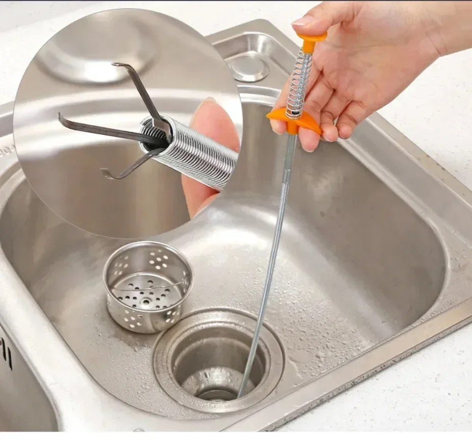 60/90CM Kitchen Sink Cleaning Pipe Plunger and Sinks Sewer Toilet Unclogging with Grab Handle Four-jaw Pickup Unblocker