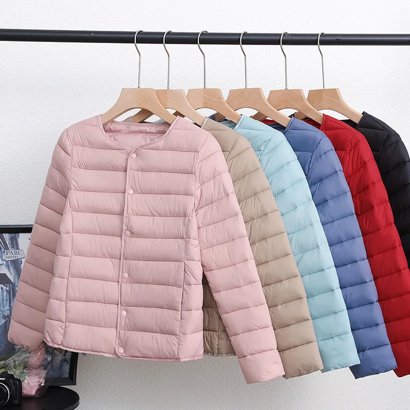 

Plus Size Women Jacket 2024 Winter Collarless Round Neck Warm And Slim Fitting Short Down Cotton Jackets Chamarras Para Mujeres