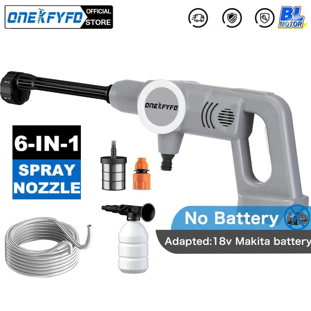 6IN1 Nozzle 30Bar Brushless Electric Washer Water Gun Cordless High Pressure Car Washer Cleaning Garden for Makita 18V Battery