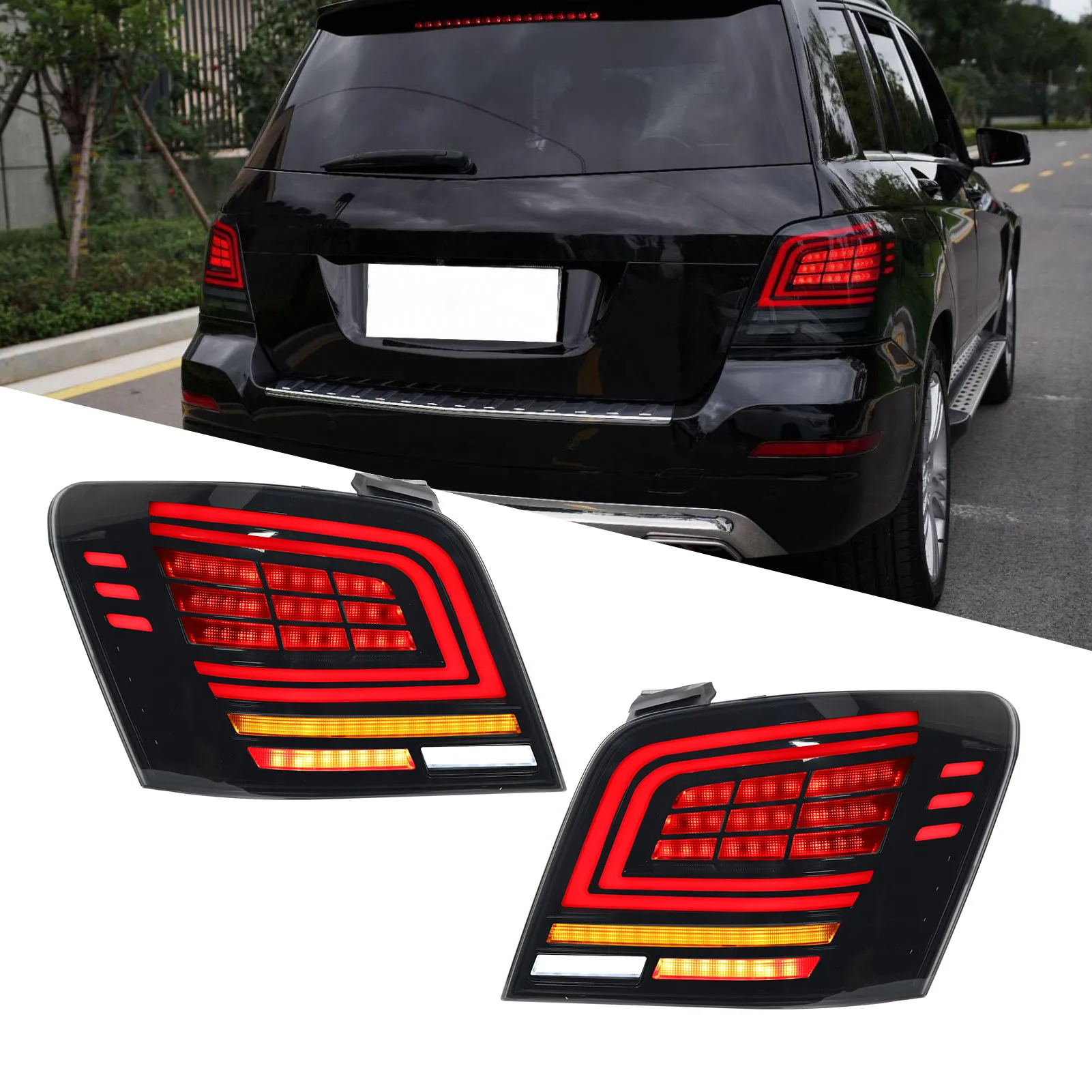 

For Benz GLK‑Class X204 2008 2009 2010 2011 2012 2013-20151 Pair Left Right Black Rear Tail Light Lamp Assembly With LED Bulbs