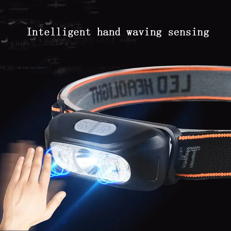 LED New Sensor Headlamp USB Rechargeable Strong Light Waving Induction Waterproof Fishing Headlamp Built-in Lithium Battery Head