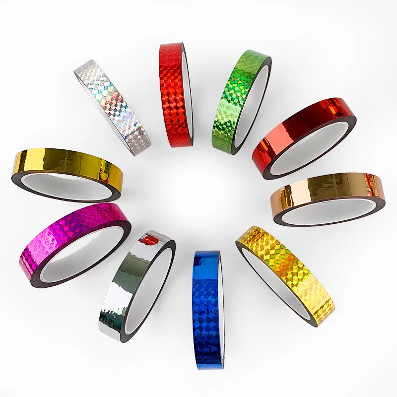 

5 шт., 50 метров, самоклеящаяся декоративная лента, лазерная блестящая малярная лента, наклейка для горячего тиснения, вечерние, день рождения, Рождество, декоративная лента