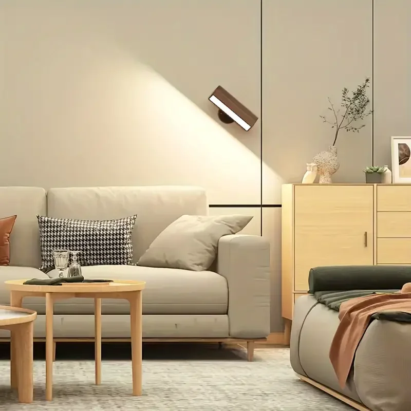 

360° Rotary Wooden Wall Lamp, USB Rechargeable LED Reading Light, Dimmable Wall Lamp For Bed Room