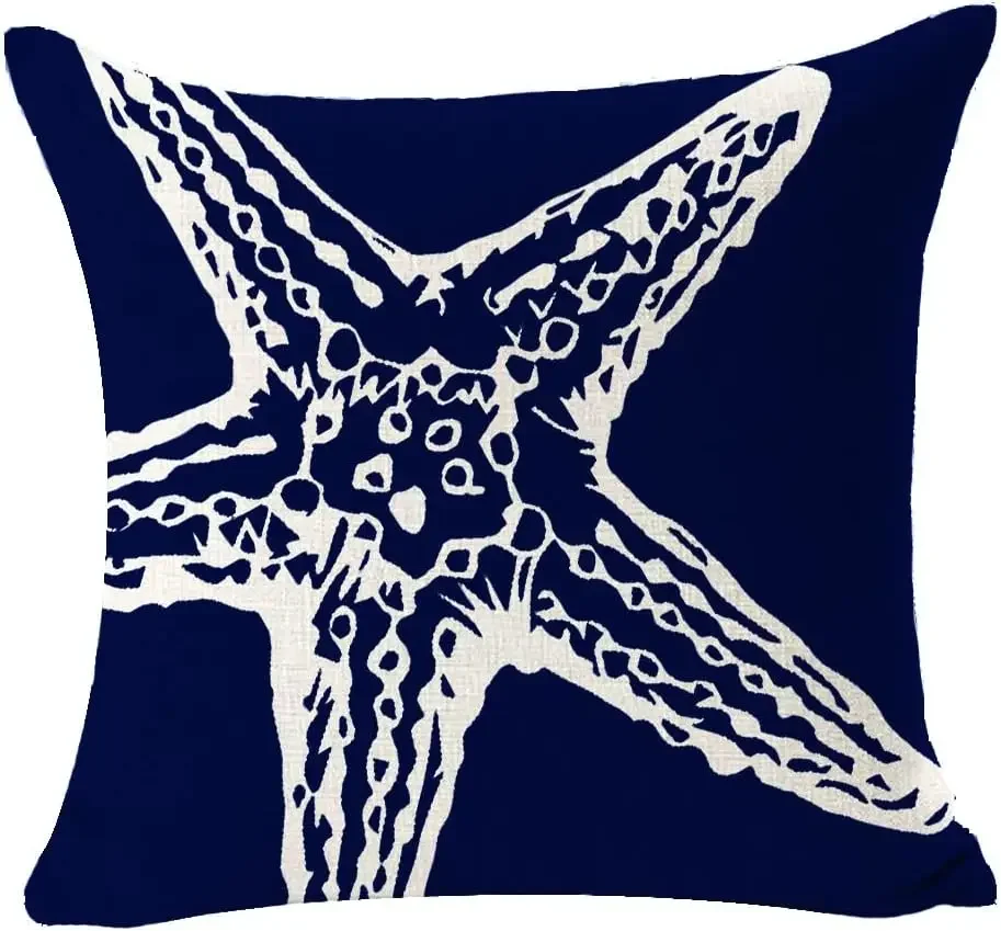 Marine Octopus Squid Marine Animal Starfish Linen Decoration Pillow Cover Personalized Sofa Bed Square Cushion Cover