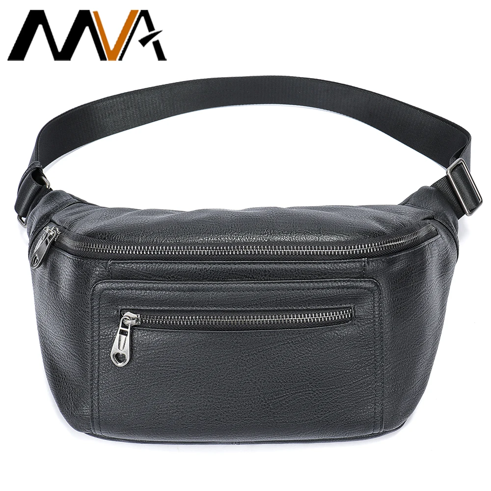 MVA Fanny Pack Belt Bag Men Genuine Leather Waist Packs Phone Pouch Bags Travel Male Money Belt Waist Bag Messenger Bag Men