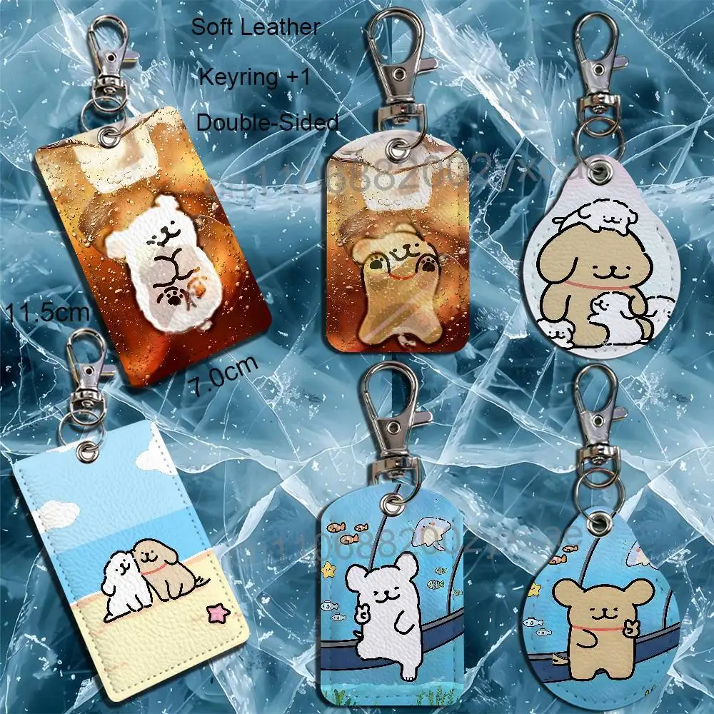 

cute Coke Dog Maltese Leather Keychain Badge Holder with Lanyard - ID/Access Card Holder, Key Ring Accessory, Gift Option